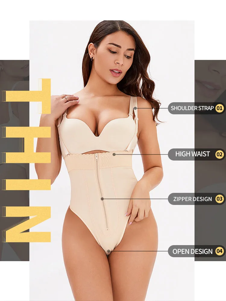Women Zipper Seamless High Waist Thong Tummy Control Body Shapewear