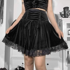 Women's Gothic Strappy Lace Hem Short Skirt