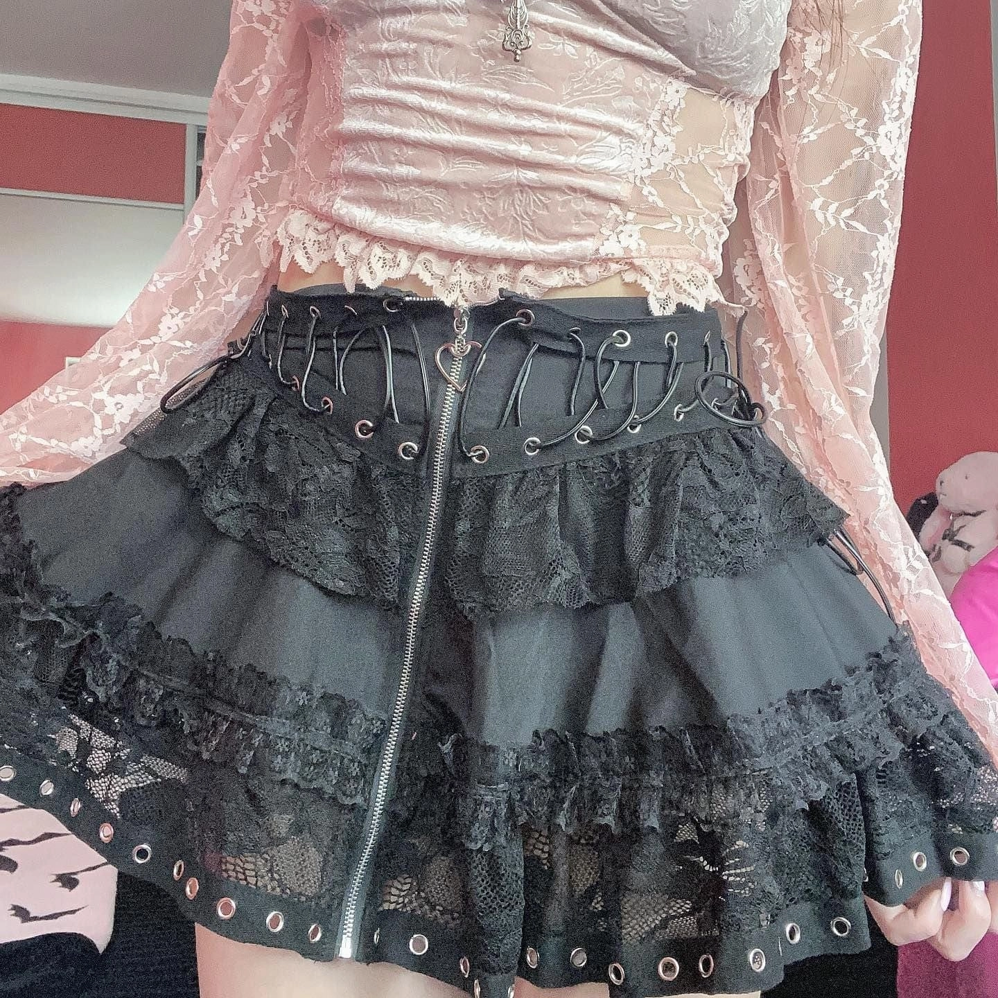 Women's Gothic Strappy Lace Splice Skirt