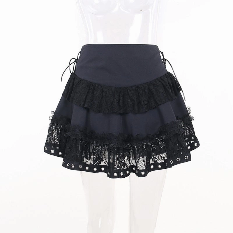 Women's Gothic Strappy Lace Splice Skirt