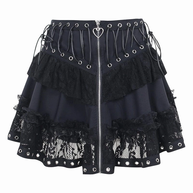 Women's Gothic Strappy Lace Splice Skirt