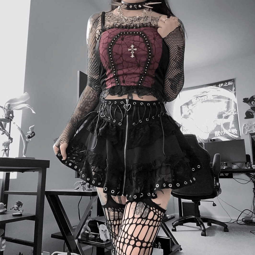 Women's Gothic Strappy Lace Splice Skirt