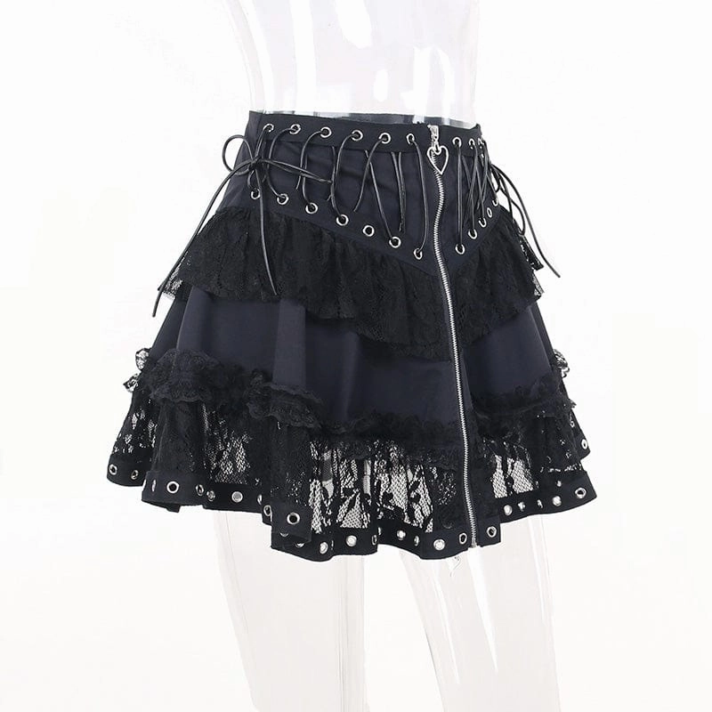 Women's Gothic Strappy Lace Splice Skirt