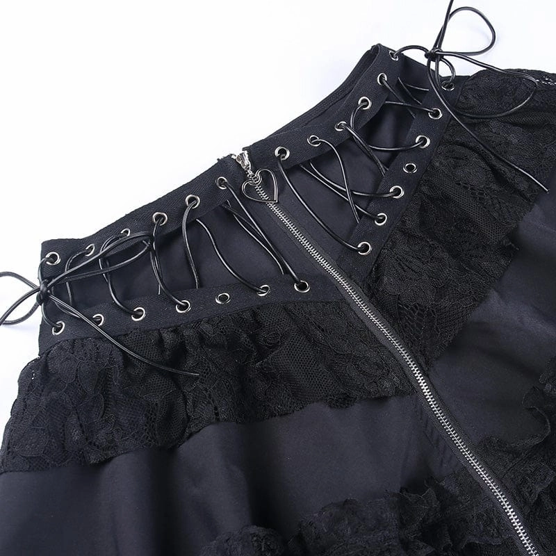 Women's Gothic Strappy Lace Splice Skirt
