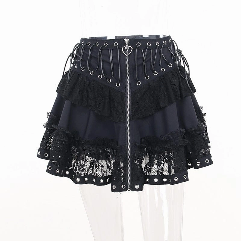 Women's Gothic Strappy Lace Splice Skirt